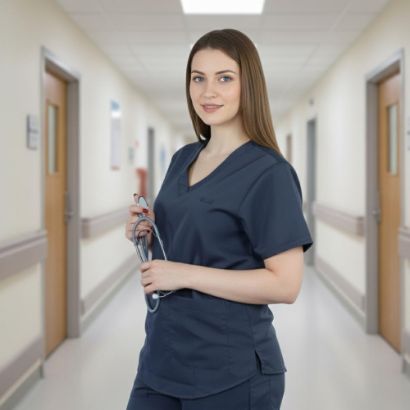 صورة زي طبي للأطباء نسائي لون رمادي